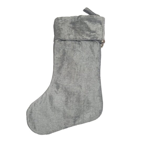 Silver Velvet Christmas Stocking with Jingle Bells Holiday Mantel Décor 17.5' - Picture 2 of 5